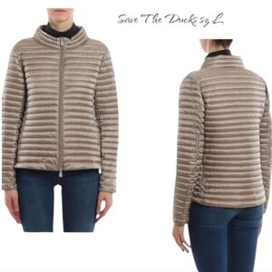 NWT SAVE THE DUCK Jacket Eco Friendly Fitted Puffer Tan Sz L